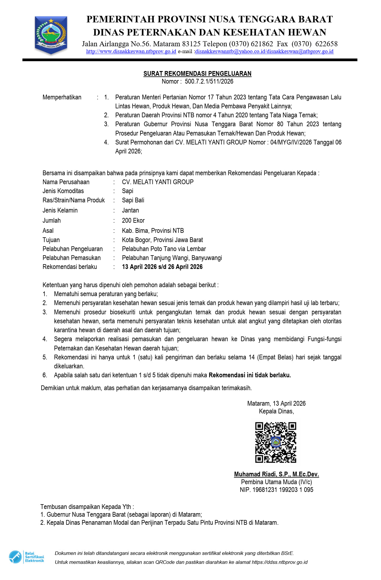 Rekomendasi Dinas Provinsi NTB